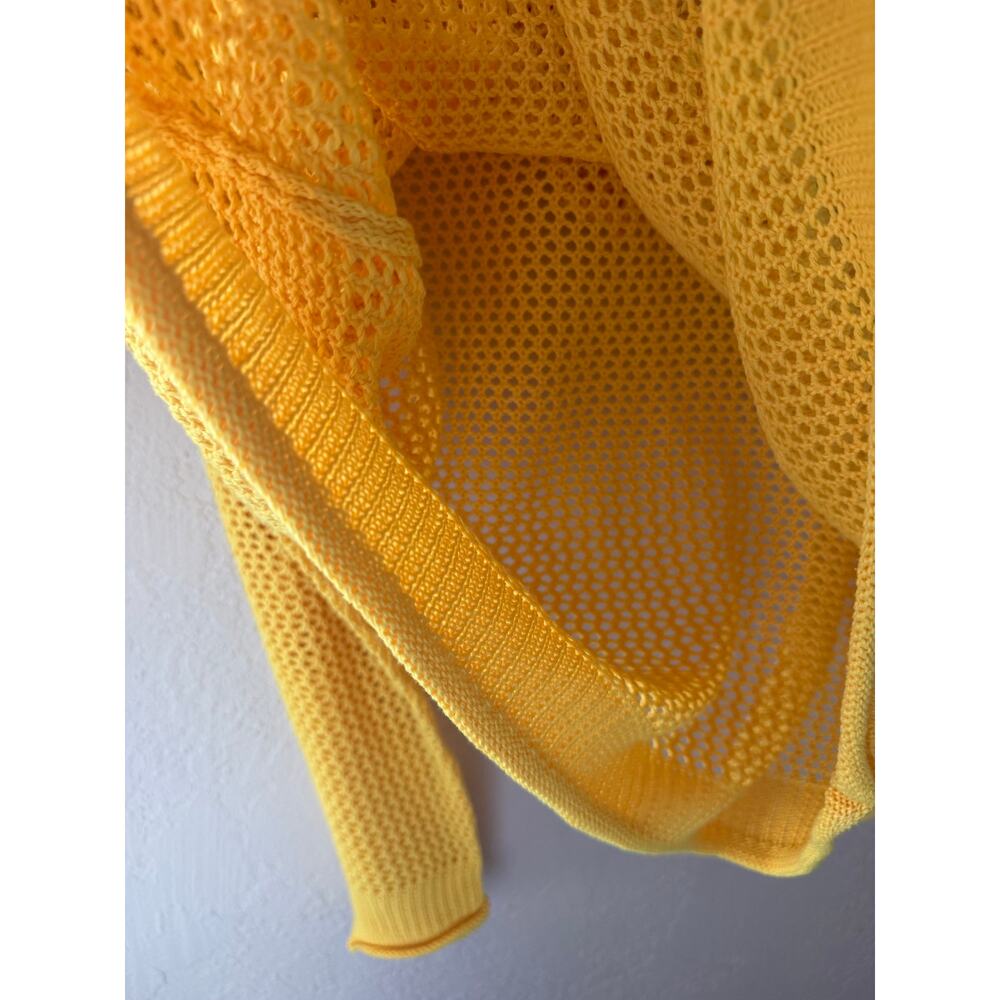 Yellow Open Knit XXL Lightweight Hooded Pullover Sheer Mesh Beach Cover Up - Picture 4 of 7
